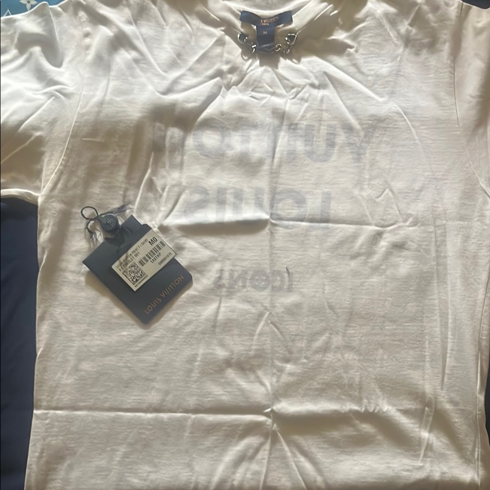 White Graphic T-Shirt with Blue Accents